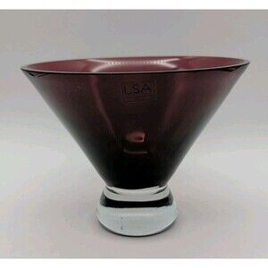LSA INTL POLAND Hand Blown Amethyst Purple Glass Compote Bowl Pedestal Vase